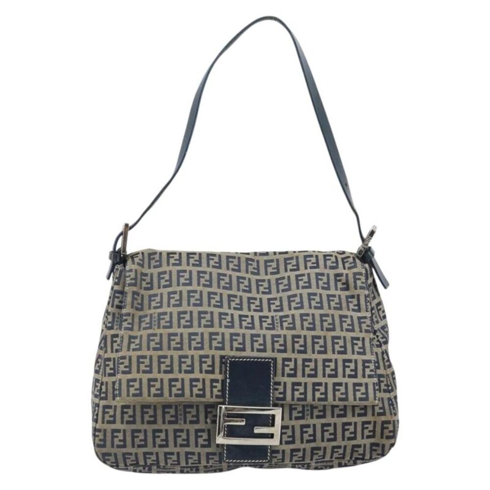 Fendi Mamma Baguette Zucchino Canvas Navy Canvas Shoulder Bag Bag